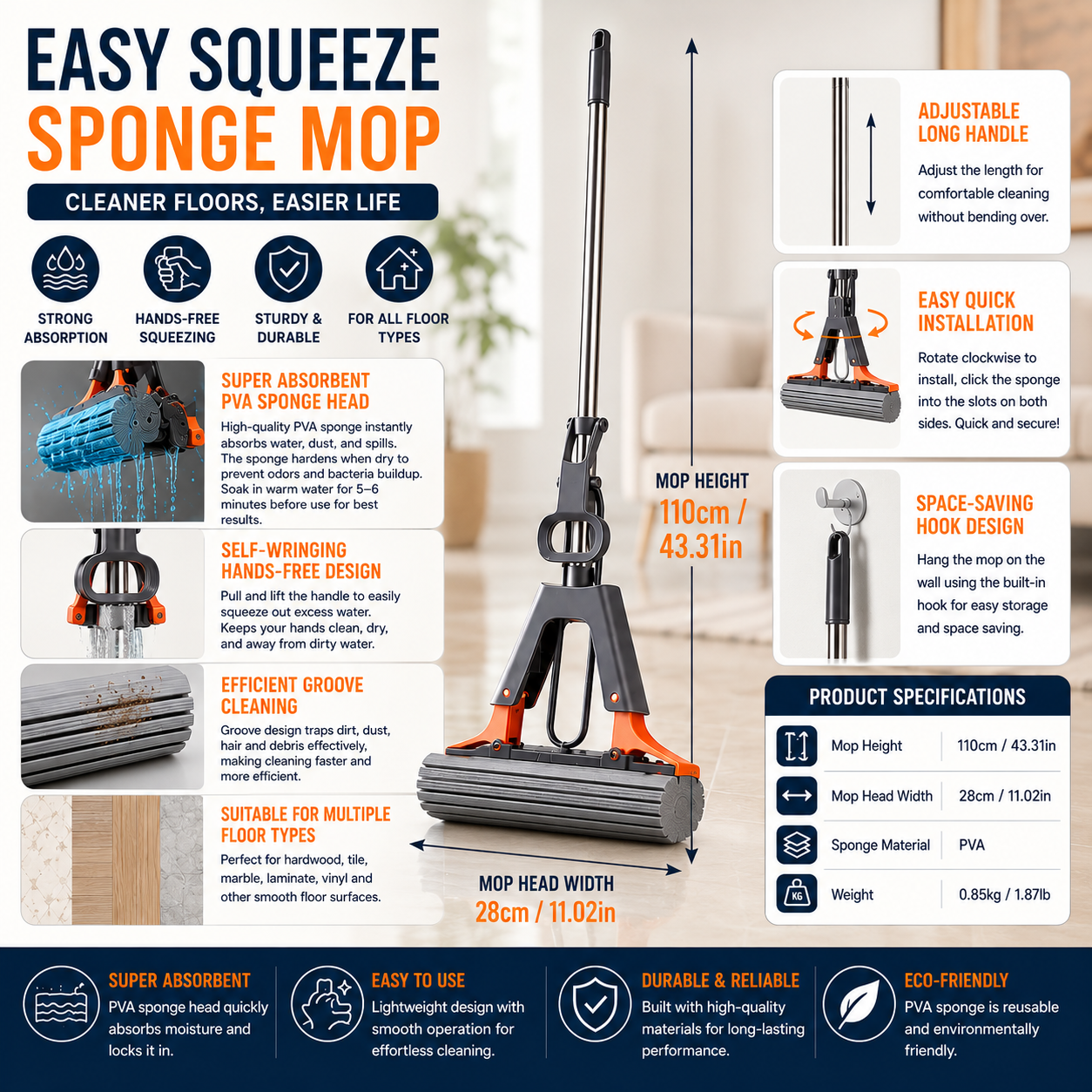 Multi-Purpose Foldable Floor Cleaning Squeeze Mop Wiper